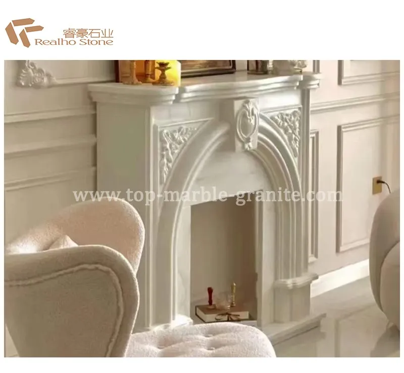 White marble fireplace for interior White marble fireplace for interior