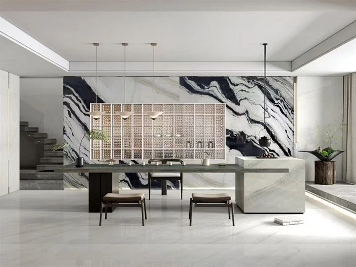 panda white marble wall