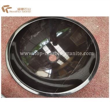 Waschbecken aus natürlichem Marmor im klassischen Design, Nero Marquina Waschschüssel, Badezimmerwaschbecken